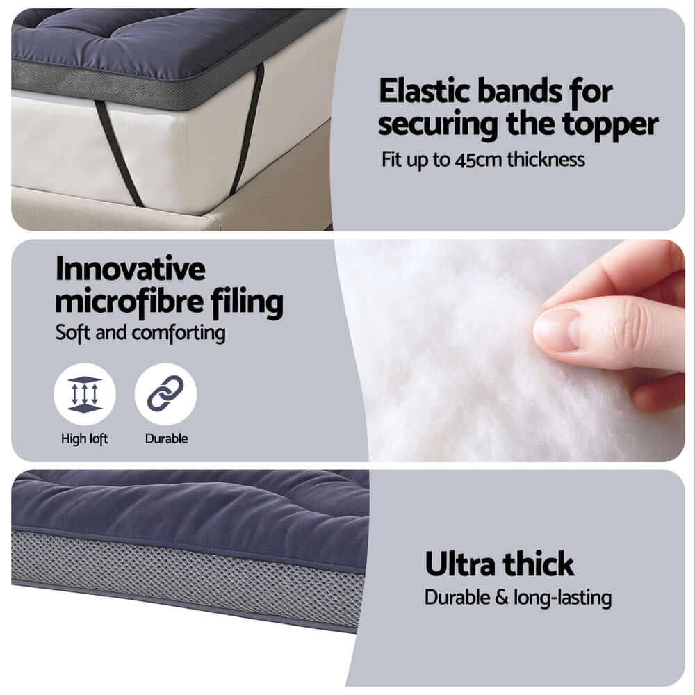 Giselle 5cm Mattress Topper Pillowtop toppers Bamboo Charcoal King Single-Furniture &gt; Mattresses &gt; Mattress Toppers-PEROZ Accessories