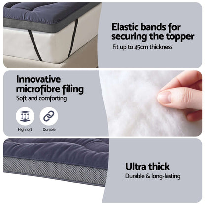 Giselle 5cm Mattress Topper Pillowtop toppers Bamboo Charcoal King Single-Furniture &gt; Mattresses &gt; Mattress Toppers-PEROZ Accessories