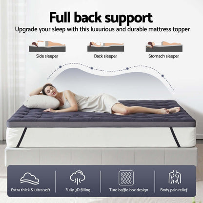 Giselle 5cm Mattress Topper Pillowtop toppers Bamboo Charcoal Queen-Furniture &gt; Mattresses &gt; Mattress Toppers-PEROZ Accessories
