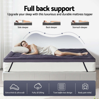 Giselle 5cm Mattress Topper Pillowtop toppers Bamboo Charcoal Single-Furniture &gt; Mattresses &gt; Mattress Toppers-PEROZ Accessories