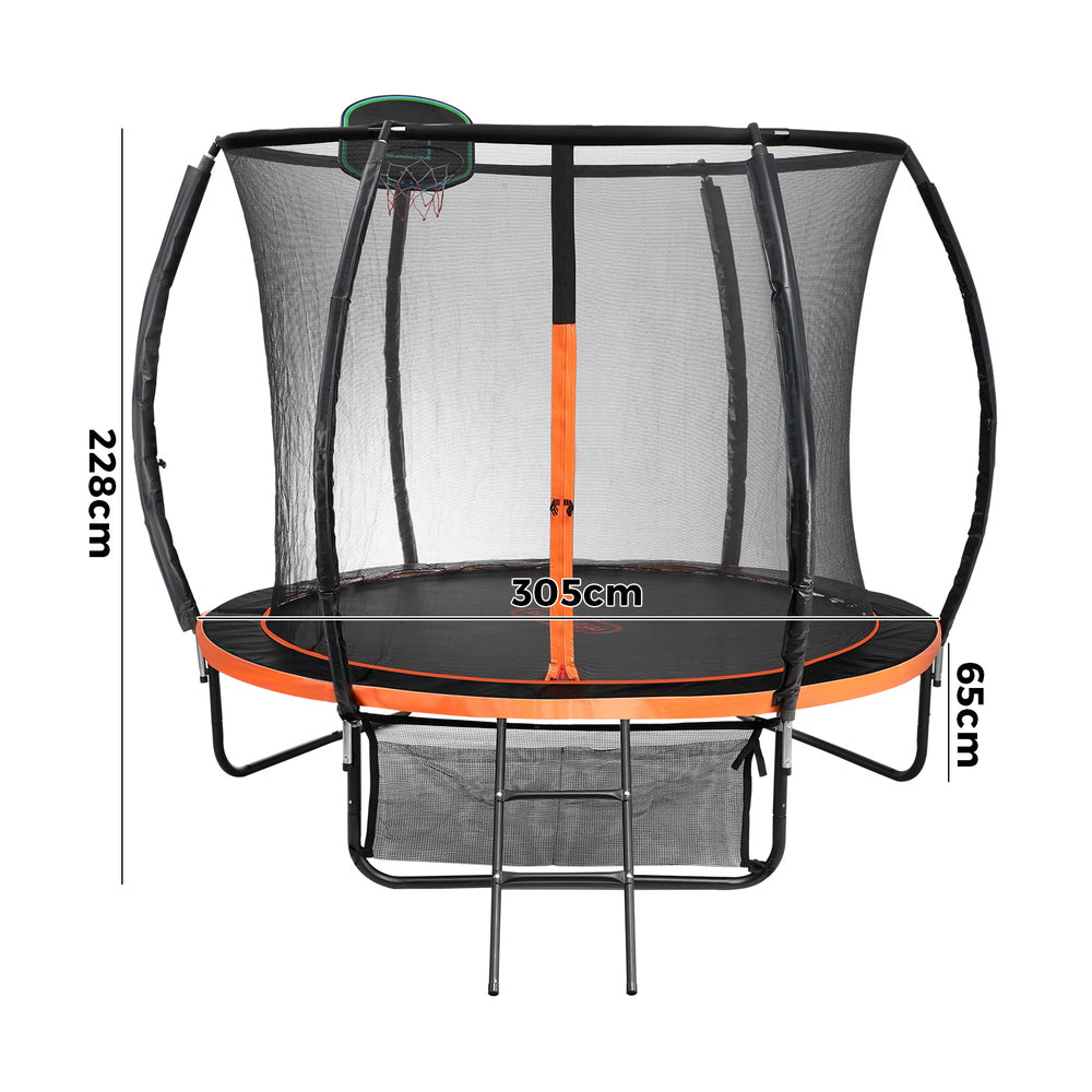 Mazam 10FT Kids Trampline Safety Net Basketball Set Ladder Round-Trampoline-PEROZ Accessories
