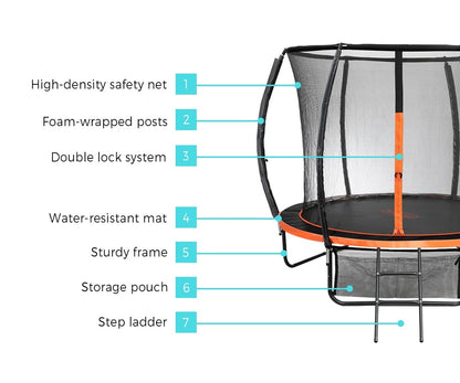 Mazam 8FT Kids Trampoline Round Encosure Safety Net with Ladder-Trampoline-PEROZ Accessories