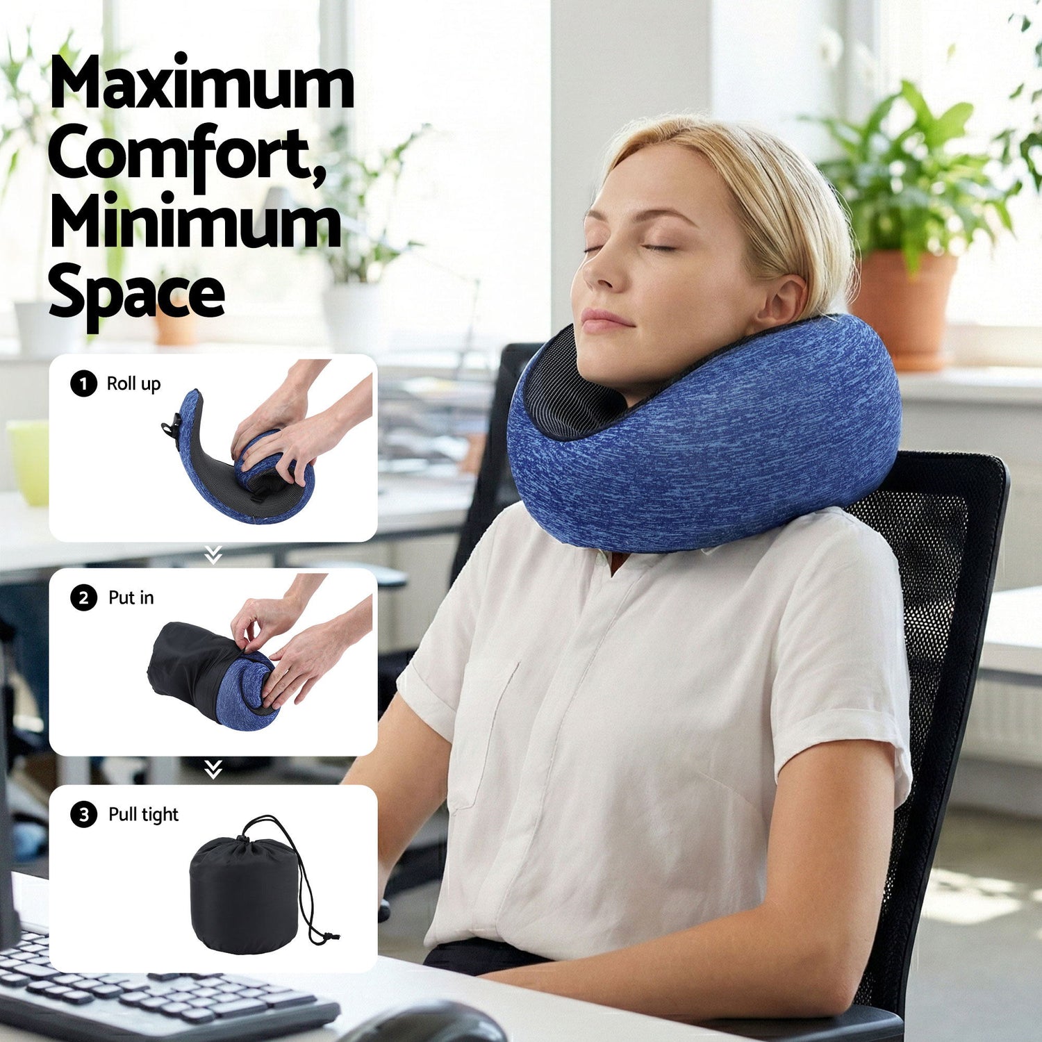 Wanderlite Travel Pillows for Airplanes Ergonomic Memory Foam Neck Pillow, Breathable &amp; Washable Cover, Travel Bag Included, Airplane Pillow for Airplane, Car, Office and Home, Blue-Home &amp; Garden > Bedding > Pillows-PEROZ Accessories