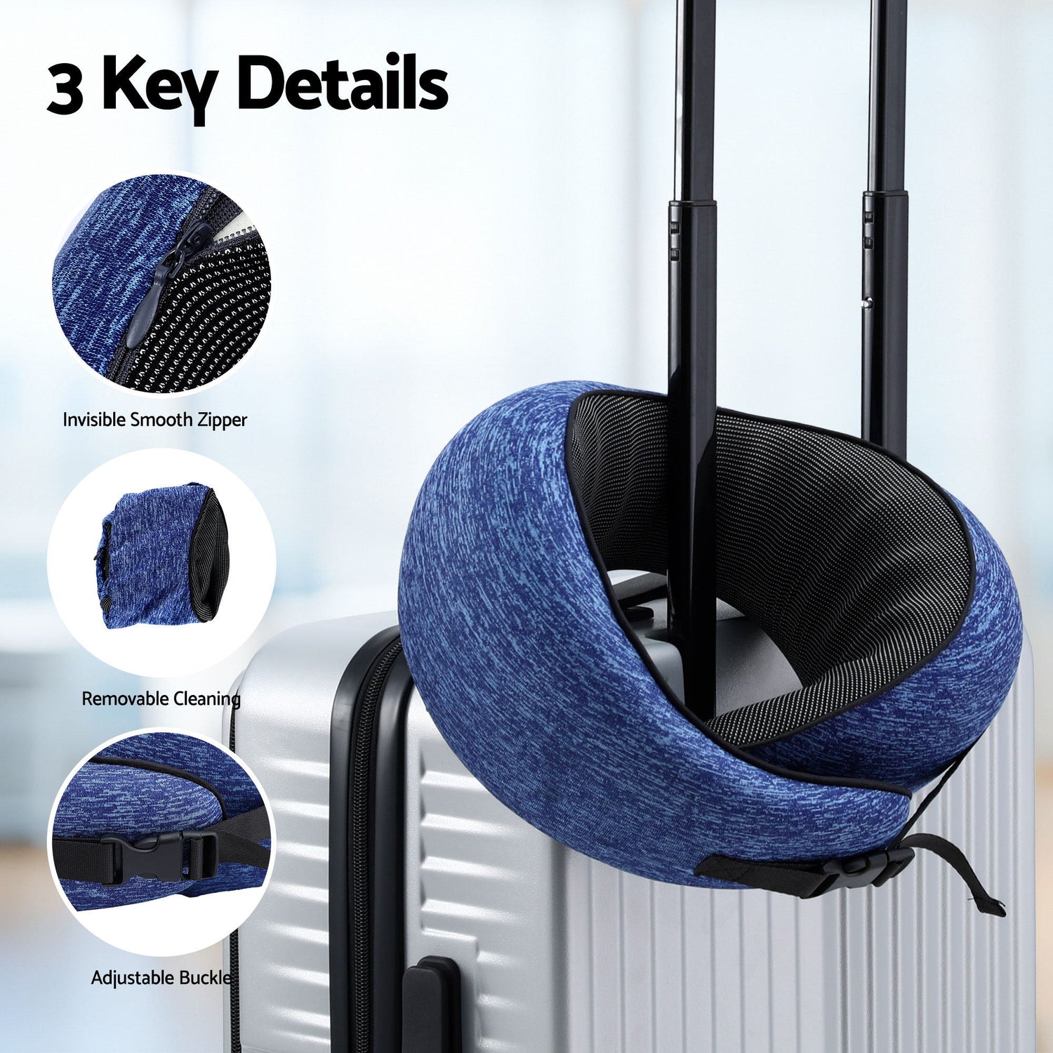 Wanderlite Travel Pillows for Airplanes Ergonomic Memory Foam Neck Pillow, Breathable &amp; Washable Cover, Travel Bag Included, Airplane Pillow for Airplane, Car, Office and Home, Blue-Home &amp; Garden > Bedding > Pillows-PEROZ Accessories