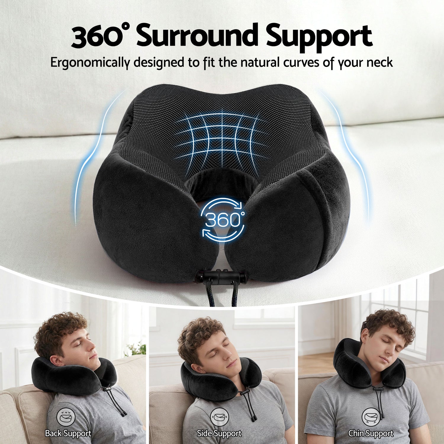 Wanderlite Travel Pillow for Airplanes Memory Foam Neck Pillows for Traveling, Soft &amp; Washable Cover with Storage Bag, Portable Plane Accessories for Airplanes Offices Cars, Black-Home &amp; Garden > Bedding > Pillows-PEROZ Accessories