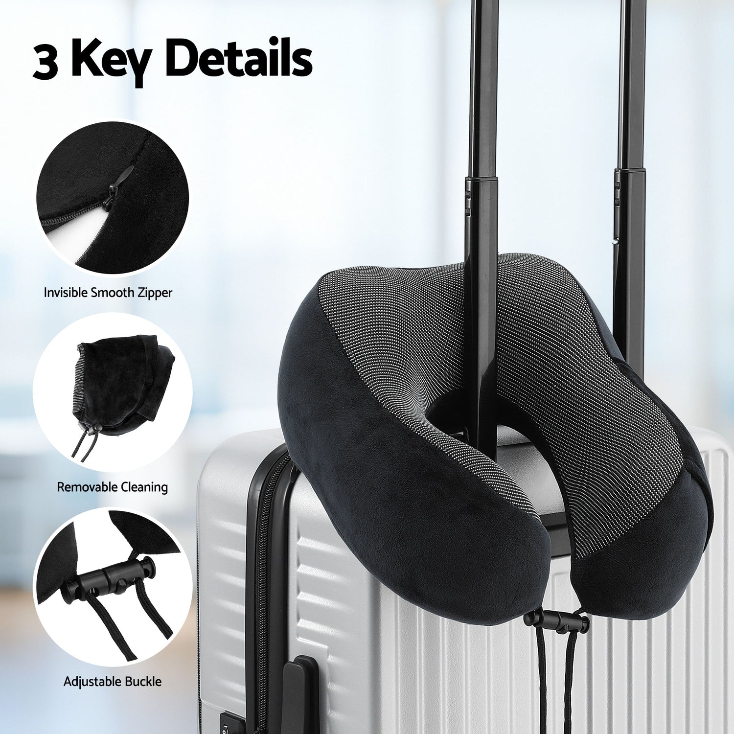 Wanderlite Travel Pillow for Airplanes Memory Foam Neck Pillows for Traveling, Soft &amp; Washable Cover with Storage Bag, Portable Plane Accessories for Airplanes Offices Cars, Black-Home &amp; Garden > Bedding > Pillows-PEROZ Accessories