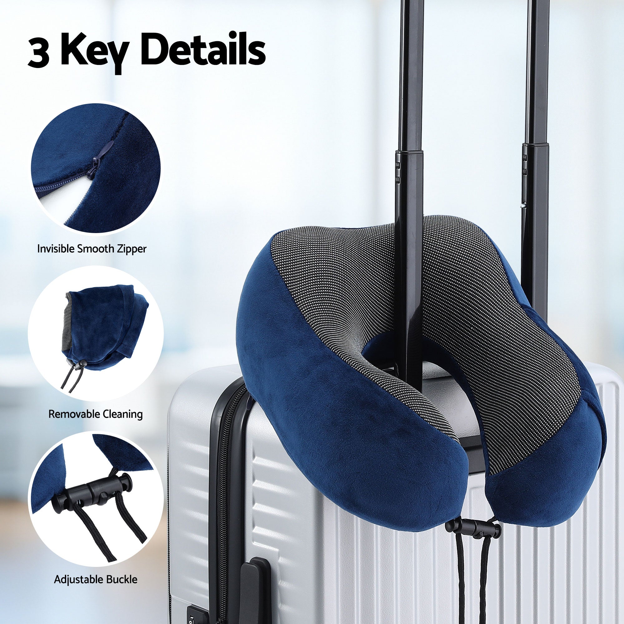 Wanderlite Travel Pillow for Airplanes Memory Foam Neck Pillows for Traveling, Soft &amp; Washable Cover with Storage Bag, Portable Plane Accessories for Airplanes Offices Cars, Blue-Home &amp; Garden > Bedding > Pillows-PEROZ Accessories