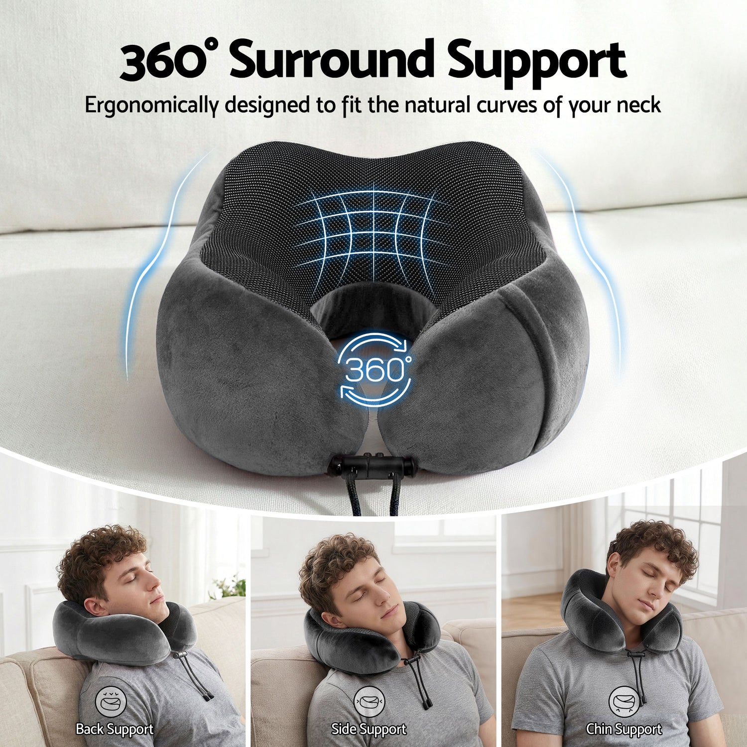Wanderlite Travel Pillow for Airplanes Memory Foam Neck Pillows for Traveling, Soft &amp; Washable Cover with Storage Bag, Portable Plane Accessories for Airplanes Offices Cars, Grey-Home &amp; Garden > Bedding > Pillows-PEROZ Accessories