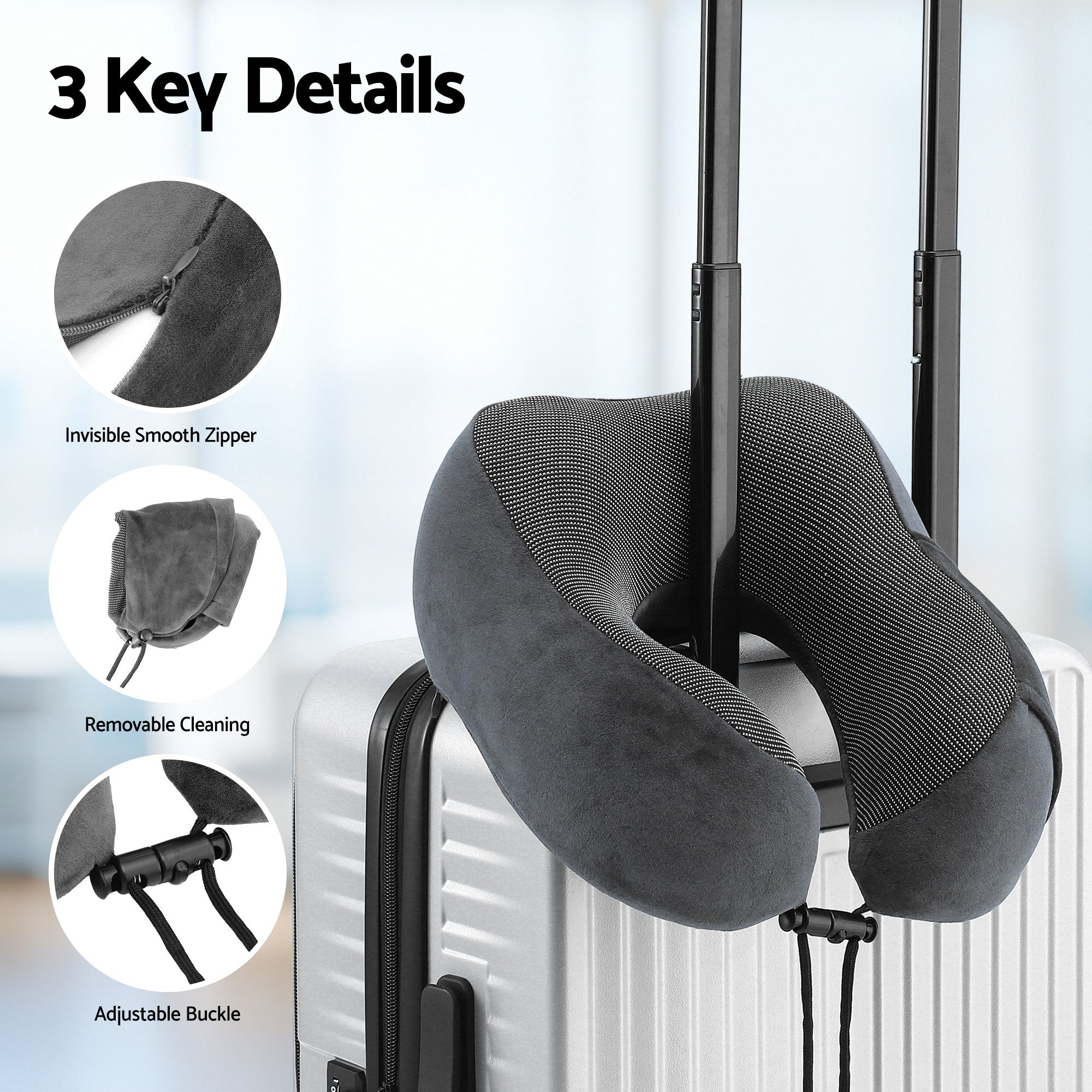 Wanderlite Travel Pillow for Airplanes Memory Foam Neck Pillows for Traveling, Soft &amp; Washable Cover with Storage Bag, Portable Plane Accessories for Airplanes Offices Cars, Grey-Home &amp; Garden > Bedding > Pillows-PEROZ Accessories