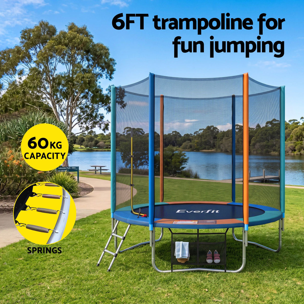 Everfit 6FT Kids Trampoline Rebounder with Enclosure Net Storage Bag-Sports &amp; Fitness > Trampolines > Trampolines &amp; Accessories-PEROZ Accessories