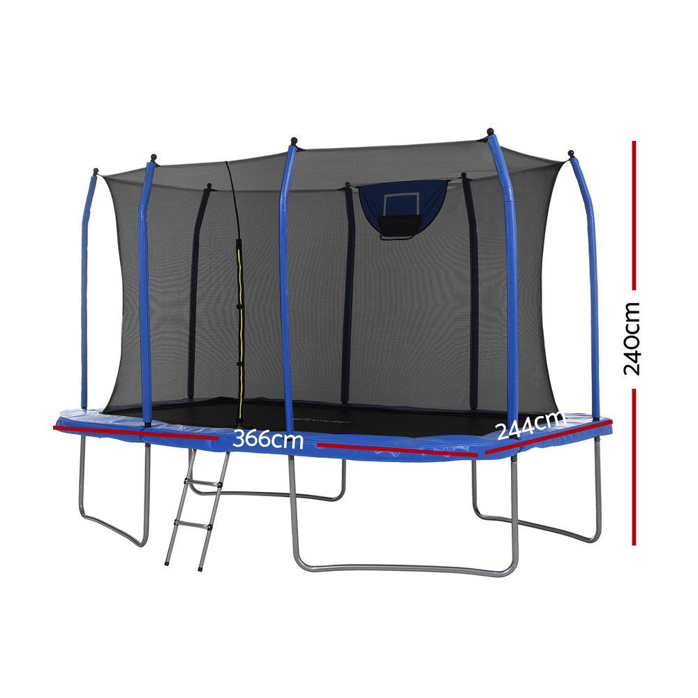 Everfit 12FT Trampoline Kids Rectangle Rebounder with Basketball Set Safety Net-Sports &amp; Fitness > Trampolines > Trampolines &amp; Accessories-PEROZ Accessories