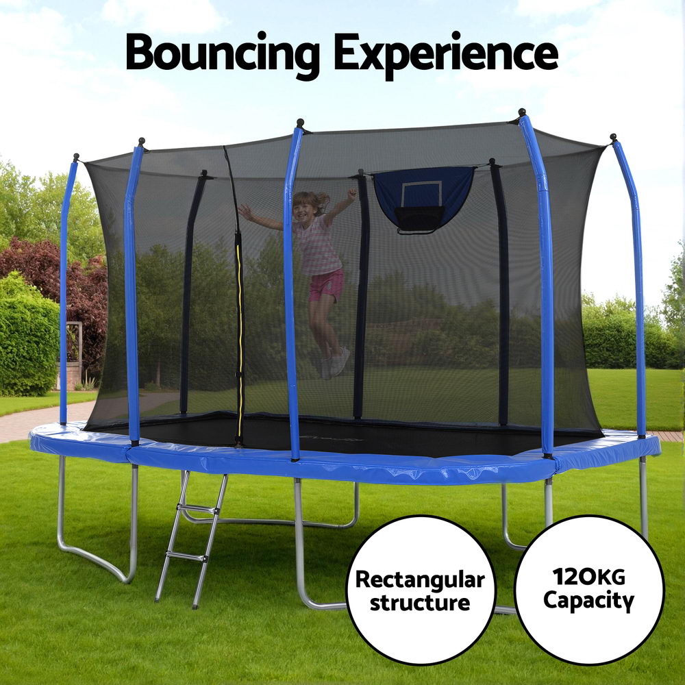 Everfit 12FT Trampoline Kids Rectangle Rebounder with Basketball Set Safety Net-Sports &amp; Fitness > Trampolines > Trampolines &amp; Accessories-PEROZ Accessories
