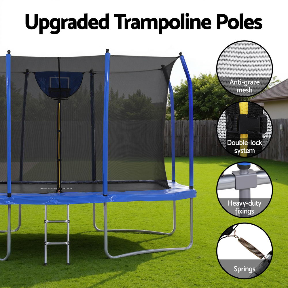 Everfit 12FT Trampoline Kids Rectangle Rebounder with Basketball Set Safety Net-Sports &amp; Fitness > Trampolines > Trampolines &amp; Accessories-PEROZ Accessories