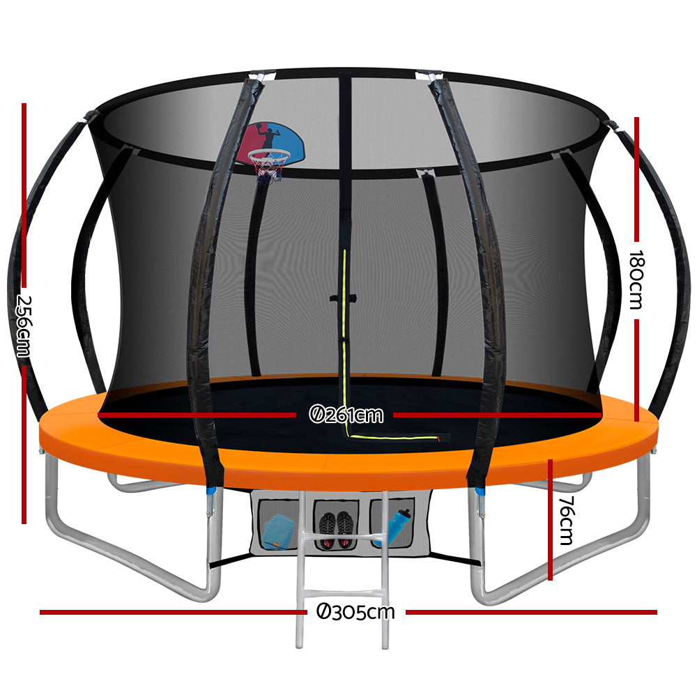 Everfit 10FT Trampoline for Kids w/ Ladder Enclosure Safety Net Rebounder Orange-Sports &amp; Fitness > Trampolines-PEROZ Accessories