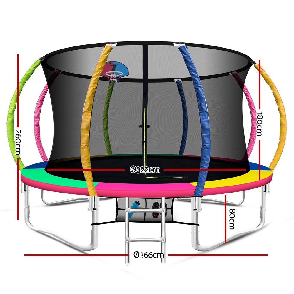 Everfit 12FT Trampoline for Kids w/ Ladder Enclosure Safety Net Rebounder Colors-Sports &amp; Fitness &gt; Trampolines &gt; Trampolines &amp; Accessories-PEROZ Accessories