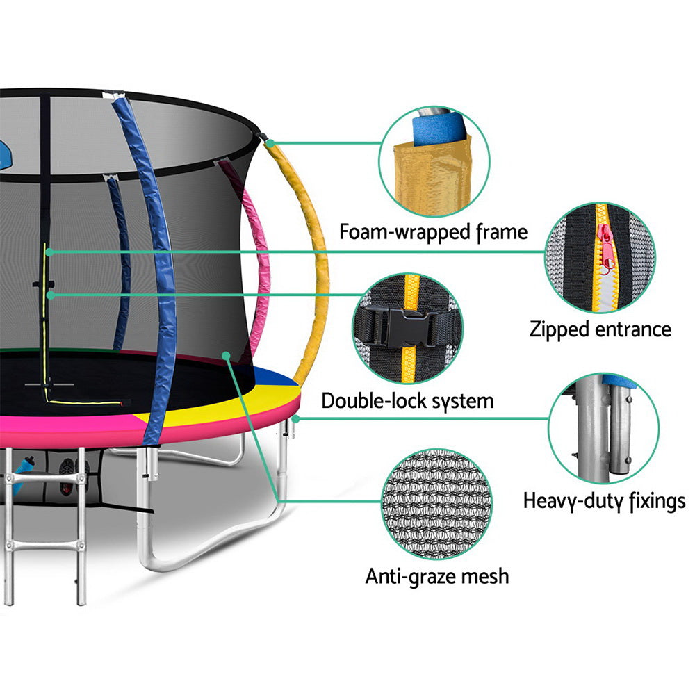Everfit 12FT Trampoline for Kids w/ Ladder Enclosure Safety Net Rebounder Colors-Sports &amp; Fitness &gt; Trampolines &gt; Trampolines &amp; Accessories-PEROZ Accessories