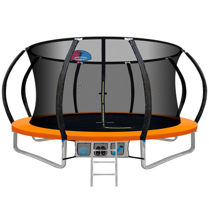 Everfit 12FT Trampoline for Kids w/ Ladder Trampoline Enclosure Safety Net Rebounder Orange-Sports &amp; Fitness > Trampolines-PEROZ Accessories