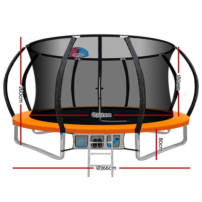 Everfit 12FT Trampoline for Kids w/ Ladder Trampoline Enclosure Safety Net Rebounder Orange-Sports &amp; Fitness > Trampolines-PEROZ Accessories