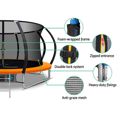 Everfit 12FT Trampoline for Kids w/ Ladder Trampoline Enclosure Safety Net Rebounder Orange-Sports &amp; Fitness > Trampolines-PEROZ Accessories