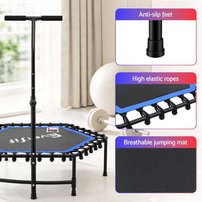 Everfit 48inch Hexagon Fitness Trampoline Rebounder Adjustable Handrail Blue-Sports &amp; Fitness > Trampolines > Trampolines &amp; Accessories-PEROZ Accessories