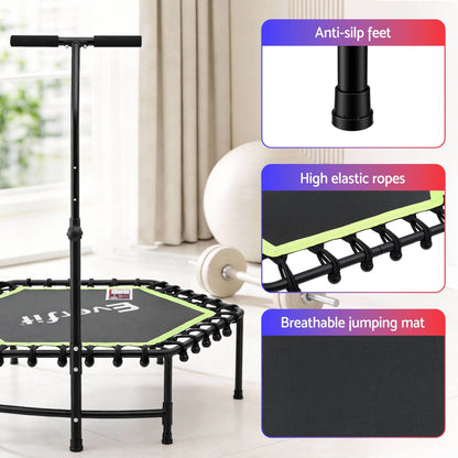 Everfit 48inch Hexagon Fitness Trampoline Rebounder Adjustable Handrail Green-Sports &amp; Fitness > Trampolines > Trampolines &amp; Accessories-PEROZ Accessories