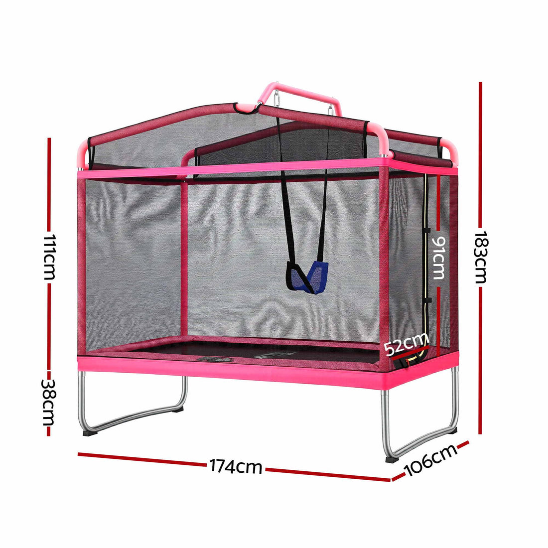 Everfit 3-in-1 Kids Rectangle 6FT Trampoline Rebounder with Swing Belt Pink-Sports &amp; Fitness > Trampolines > Trampolines &amp; Accessories-PEROZ Accessories
