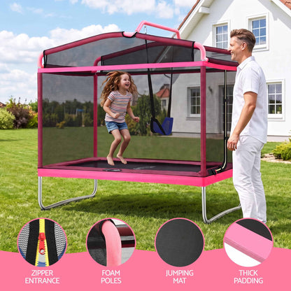 Everfit 3-in-1 Kids Rectangle 6FT Trampoline Rebounder with Swing Belt Pink