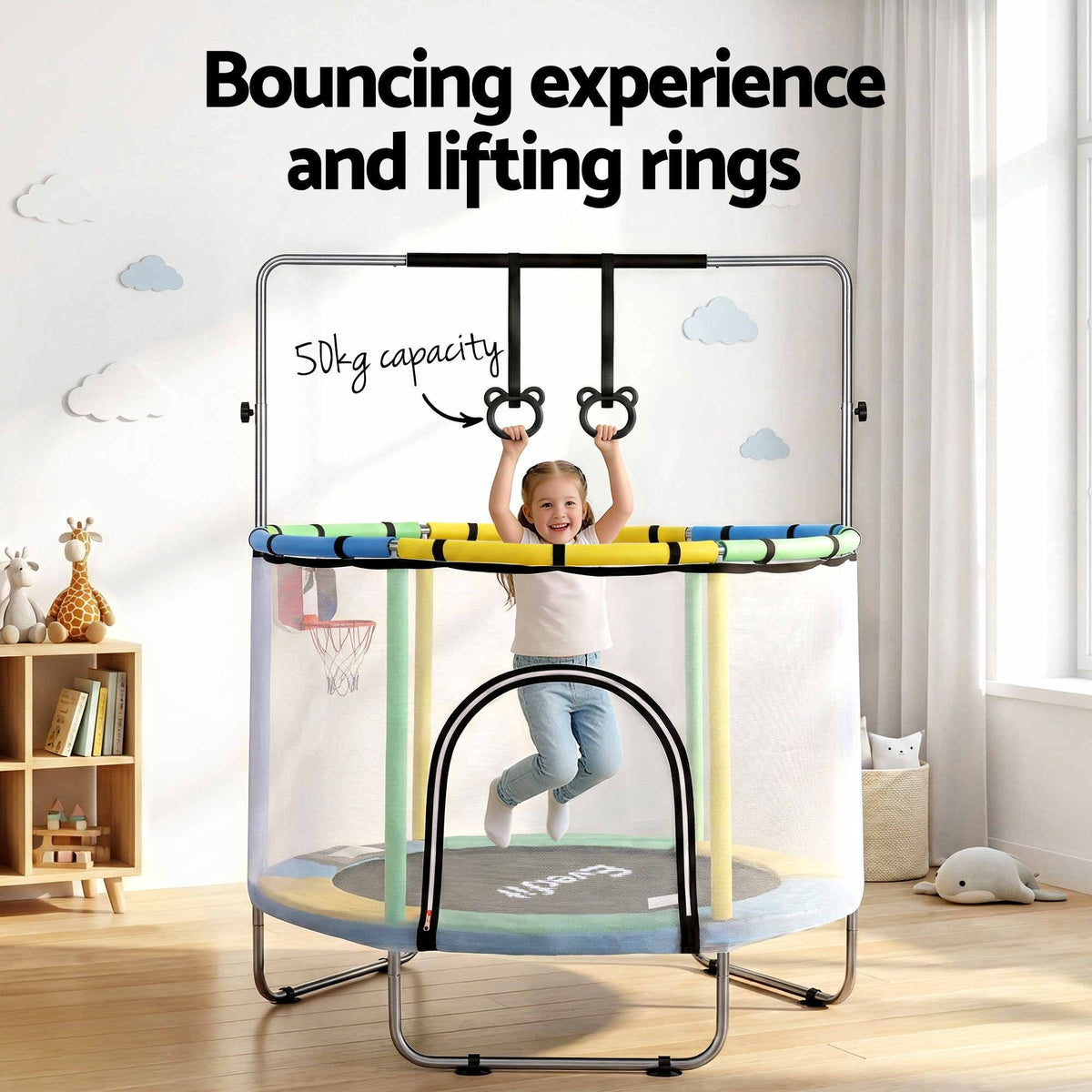 Everfit 55inch Trampoline Kids Rebounder with Basketball Set Sandbag Boxing Game-Sports &amp; Fitness > Trampolines > Trampolines &amp; Accessories-PEROZ Accessories