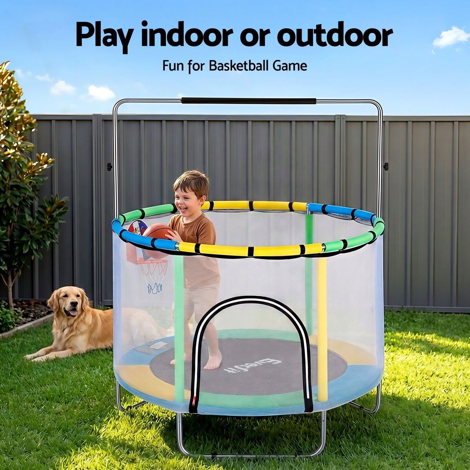 Everfit 55inch Trampoline Kids Rebounder with Basketball Set Sandbag Boxing Game-Sports &amp; Fitness > Trampolines > Trampolines &amp; Accessories-PEROZ Accessories