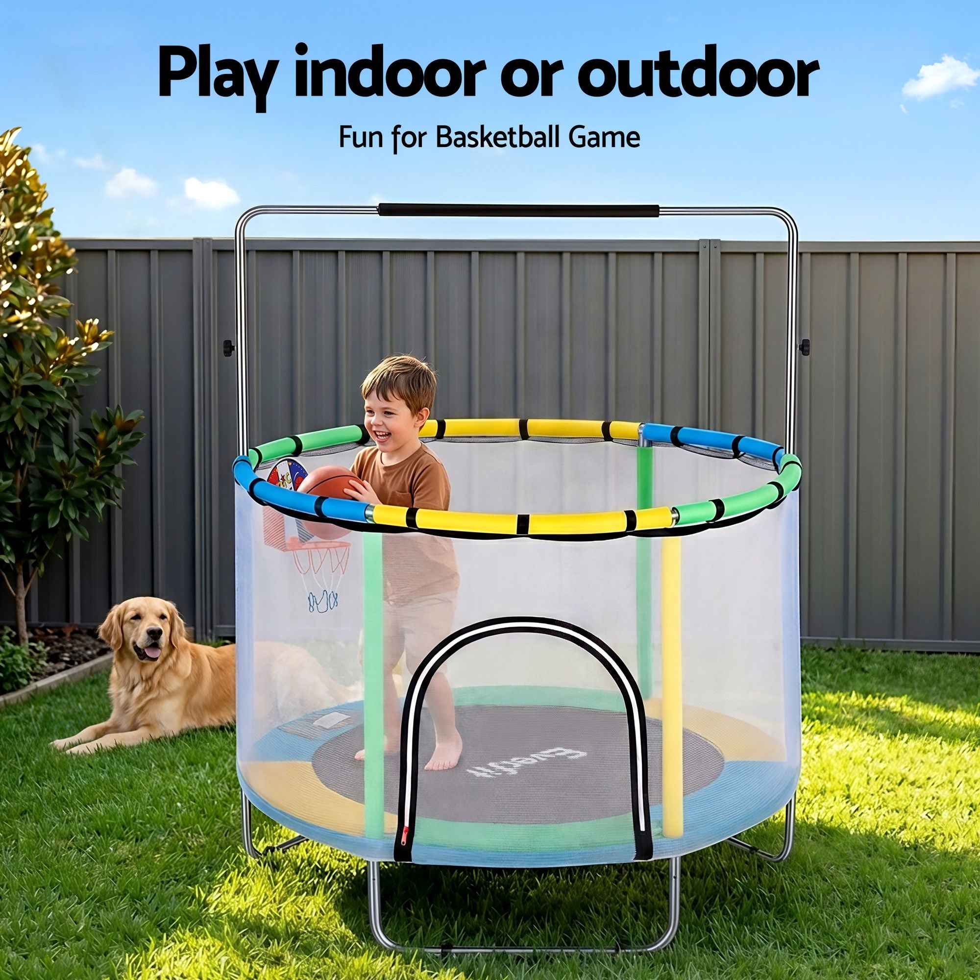 Everfit 55inch Trampoline Kids Rebounder with Basketball Set Sandbag Boxing Game-Sports &amp; Fitness > Trampolines > Trampolines &amp; Accessories-PEROZ Accessories