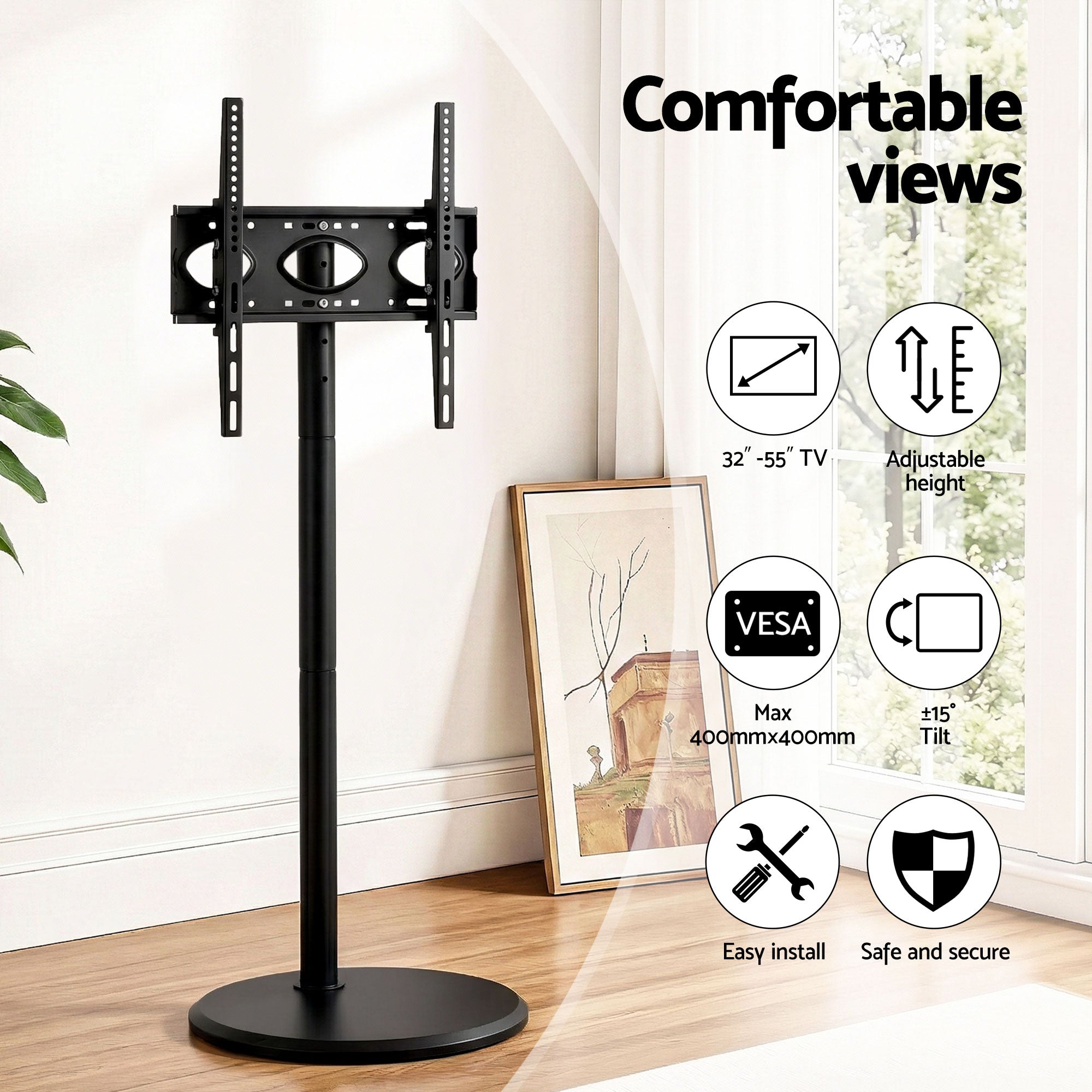 Artiss 32-55 Inch Mobile TV Stand with Wheels Height &amp; Tilt Adjustable Floor Mount-Furniture > Living Room > TV Units-PEROZ Accessories