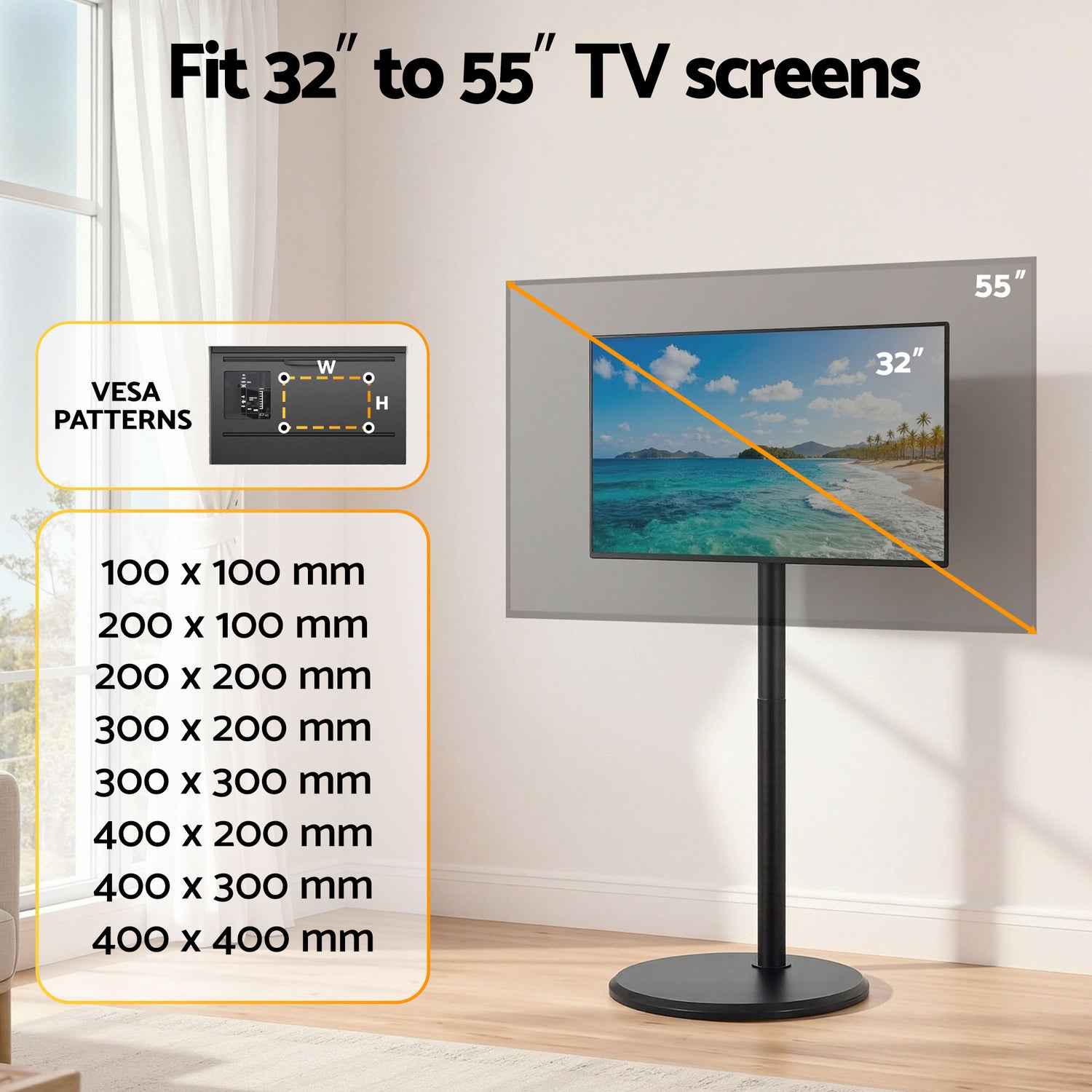 Artiss 32-55 Inch Mobile TV Stand with Wheels Height &amp; Tilt Adjustable Floor Mount-Furniture > Living Room > TV Units-PEROZ Accessories