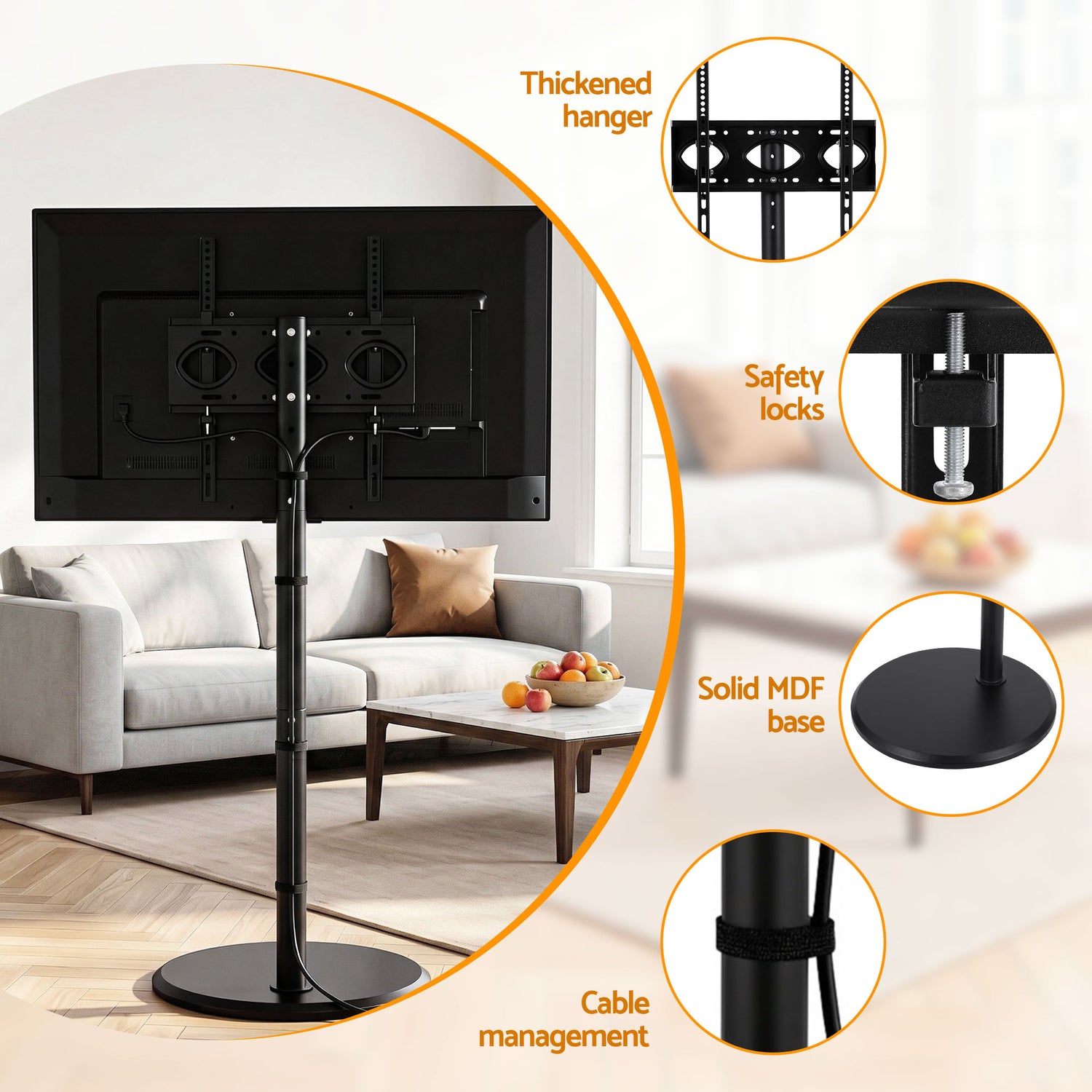 Artiss 32-55 Inch Mobile TV Stand with Wheels Height &amp; Tilt Adjustable Floor Mount-Furniture > Living Room > TV Units-PEROZ Accessories