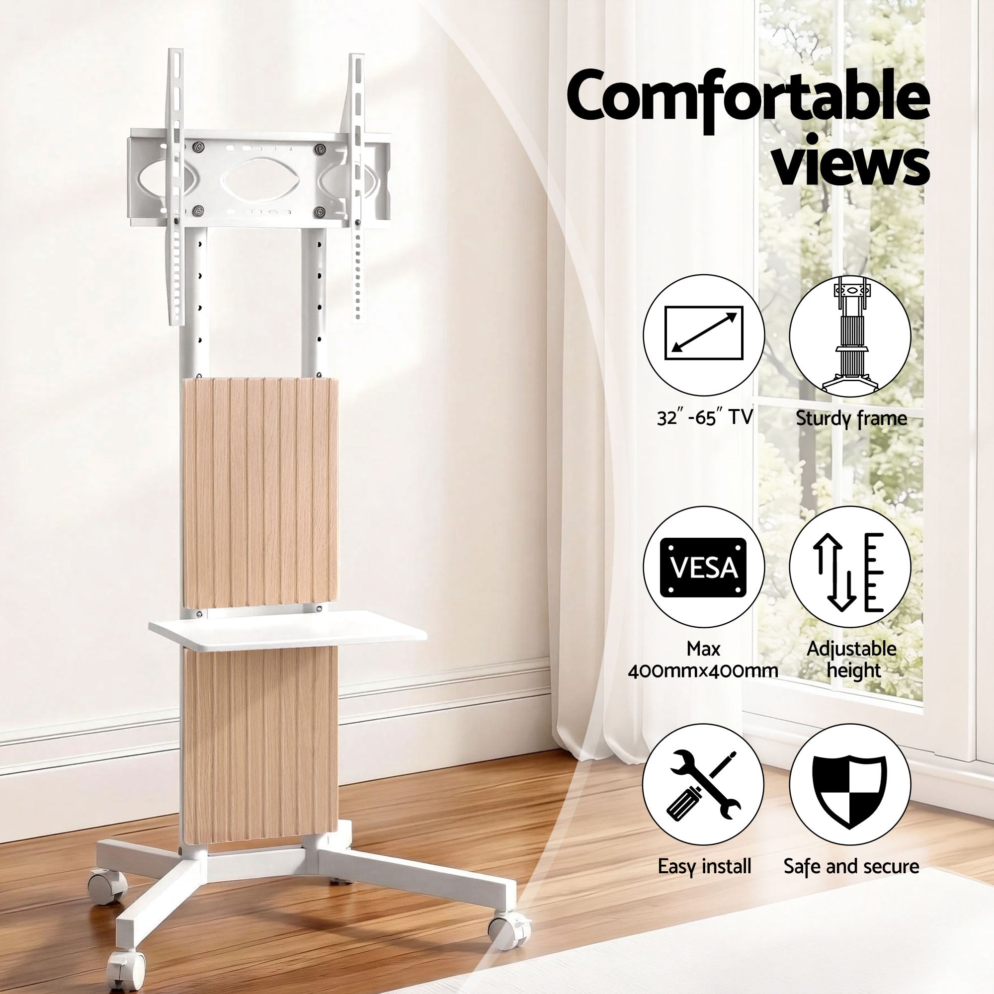 Artiss Mobile TV Floor Stand for 32-65" Mount Bracket Universal Adjustable Height with Wheels-Furniture > Living Room > TV Units-PEROZ Accessories