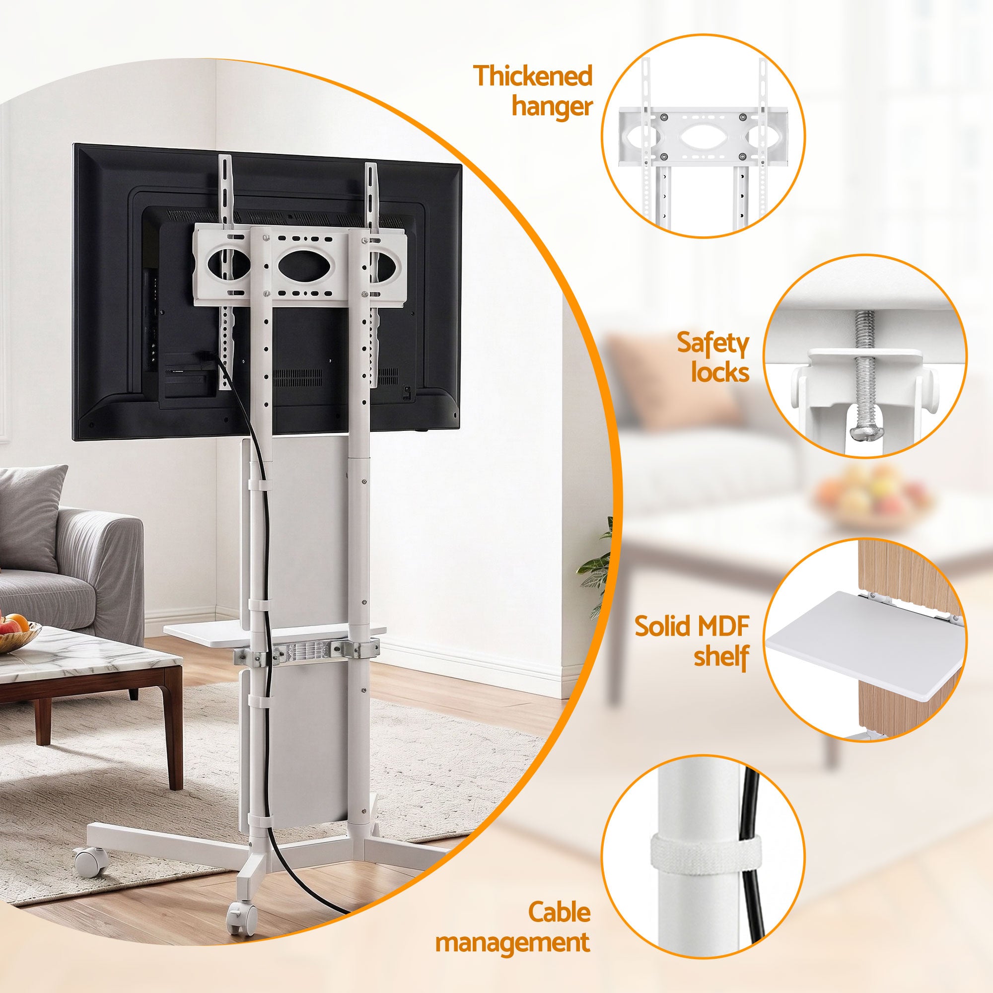 Artiss Mobile TV Floor Stand for 32-65" Mount Bracket Universal Adjustable Height with Wheels-Furniture > Living Room > TV Units-PEROZ Accessories