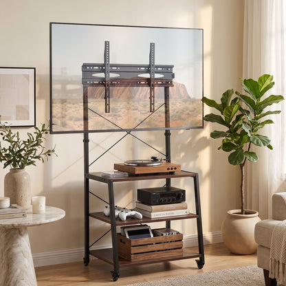 Artiss Mobile TV Stand 32-65 Inch TVs Mount 50kg with 3 MDF Shelves Lockable Wheels Adjustable Feet