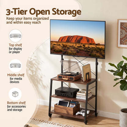 Artiss Mobile TV Stand 32-65 Inch TVs Mount 50kg with 3 MDF Shelves Lockable Wheels Adjustable Feet