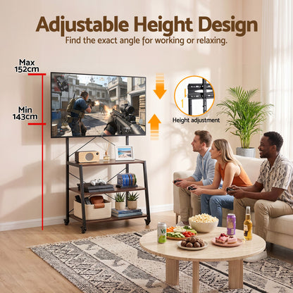 Artiss Mobile TV Stand 32-65 Inch TVs Mount 50kg with 3 MDF Shelves Lockable Wheels Adjustable Feet