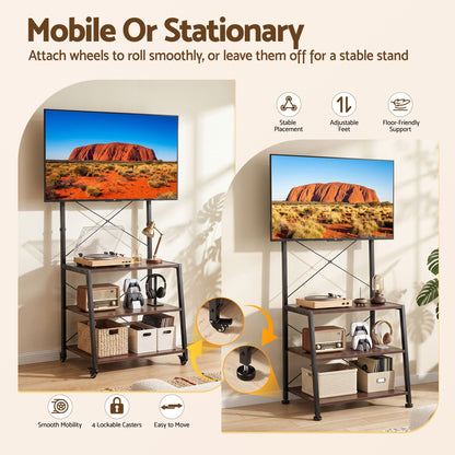 Artiss Mobile TV Stand 32-65 Inch TVs Mount 50kg with 3 MDF Shelves Lockable Wheels Adjustable Feet