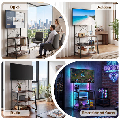 Artiss Mobile TV Stand 32-65 Inch TVs Mount 50kg with 3 MDF Shelves Lockable Wheels Adjustable Feet