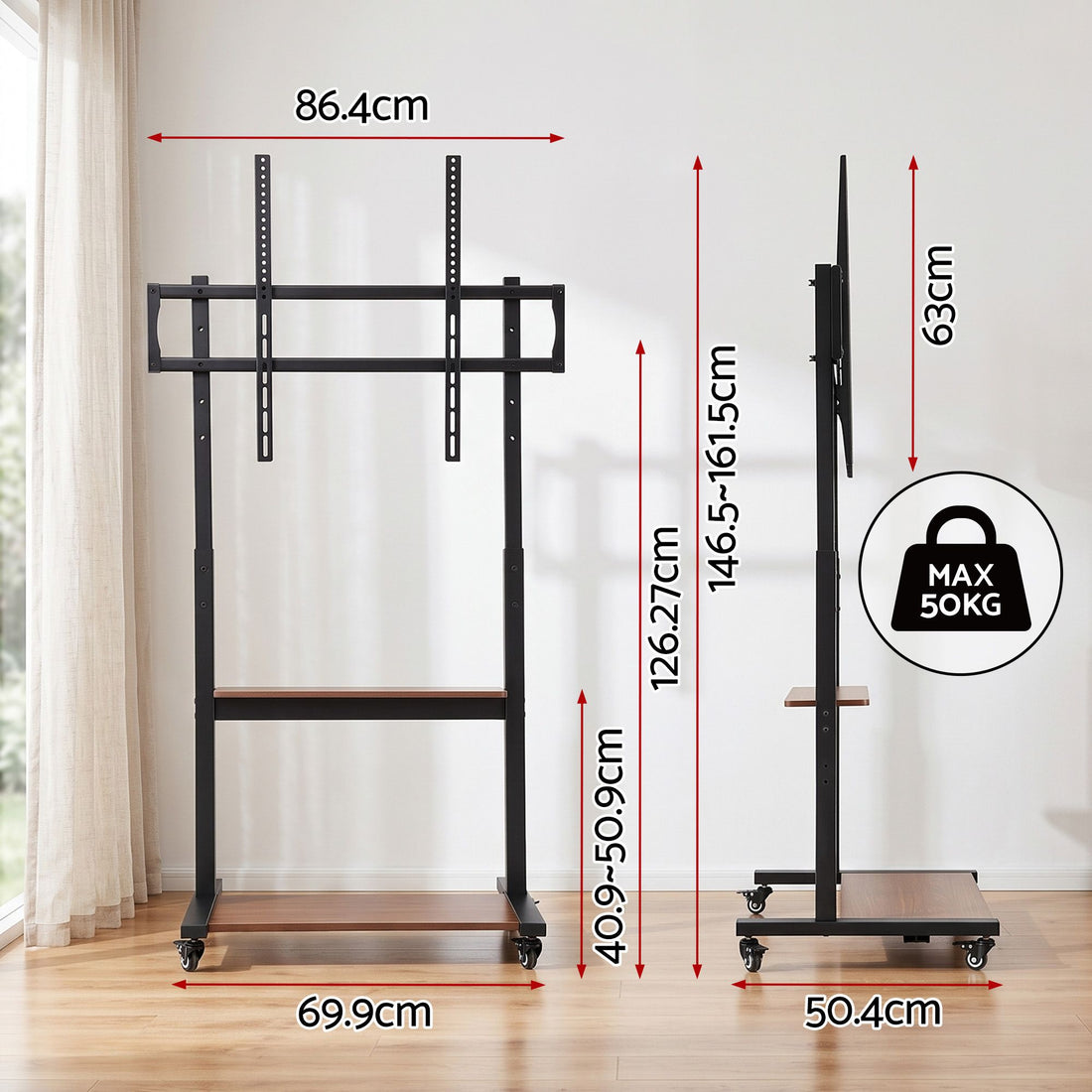 Artiss Mobile TV Stand for 40-100 Inch TVs Cart with Wheels Adjustable Shelves-Appliances > TV > TVs &amp; Accessories-PEROZ Accessories