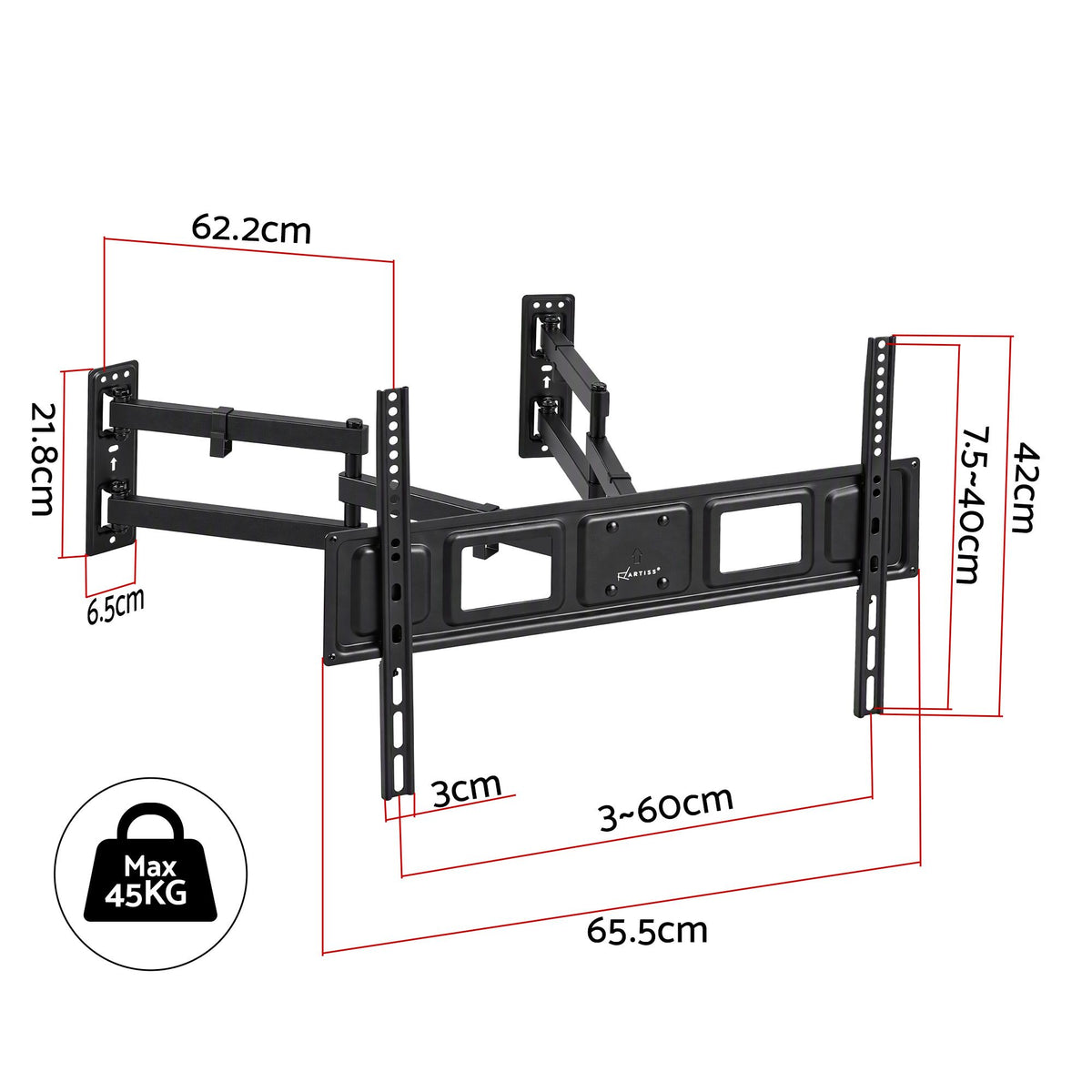 Artiss Corner TV Wall Mount Long Arm Full Motion 32-70 Inch Swivel VESA 600x400