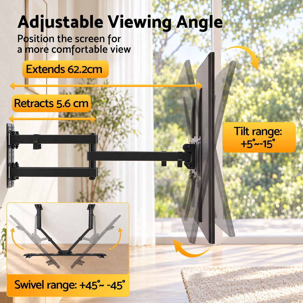Artiss Corner TV Wall Mount Long Arm Full Motion 32-70 Inch Swivel VESA 600x400