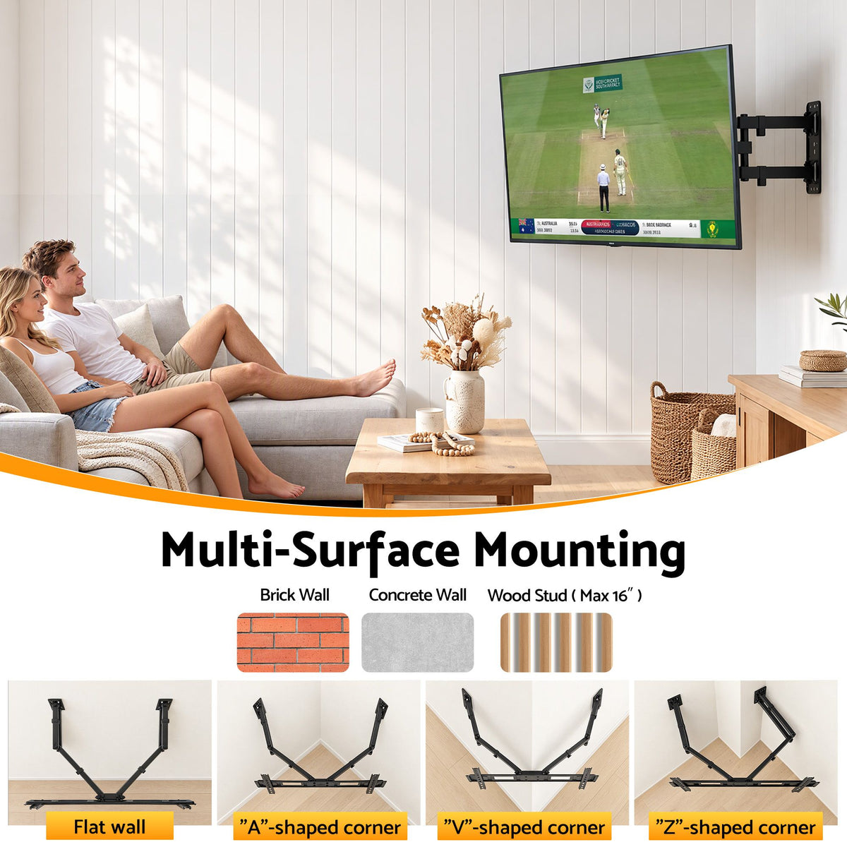 Artiss Corner TV Wall Mount Long Arm Full Motion 32-70 Inch Swivel VESA 600x400
