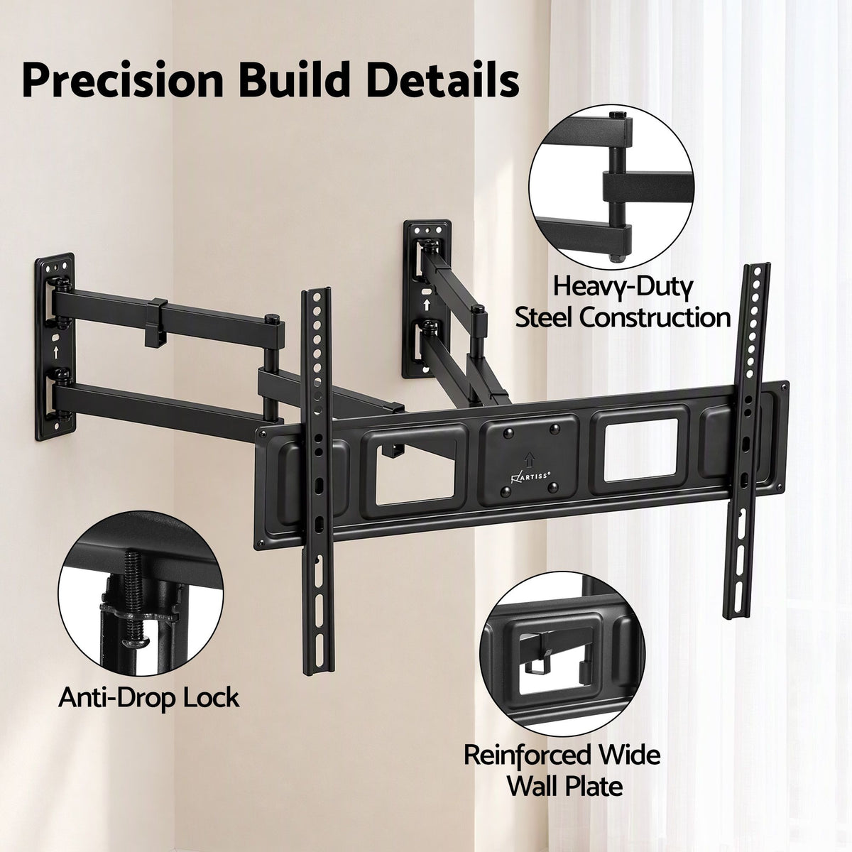 Artiss Corner TV Wall Mount Long Arm Full Motion 32-70 Inch Swivel VESA 600x400