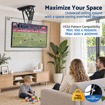 Artiss Motorised Ceiling TV Mount Flip Down 23-55 Inch VESA 400x400 Remote 30kg