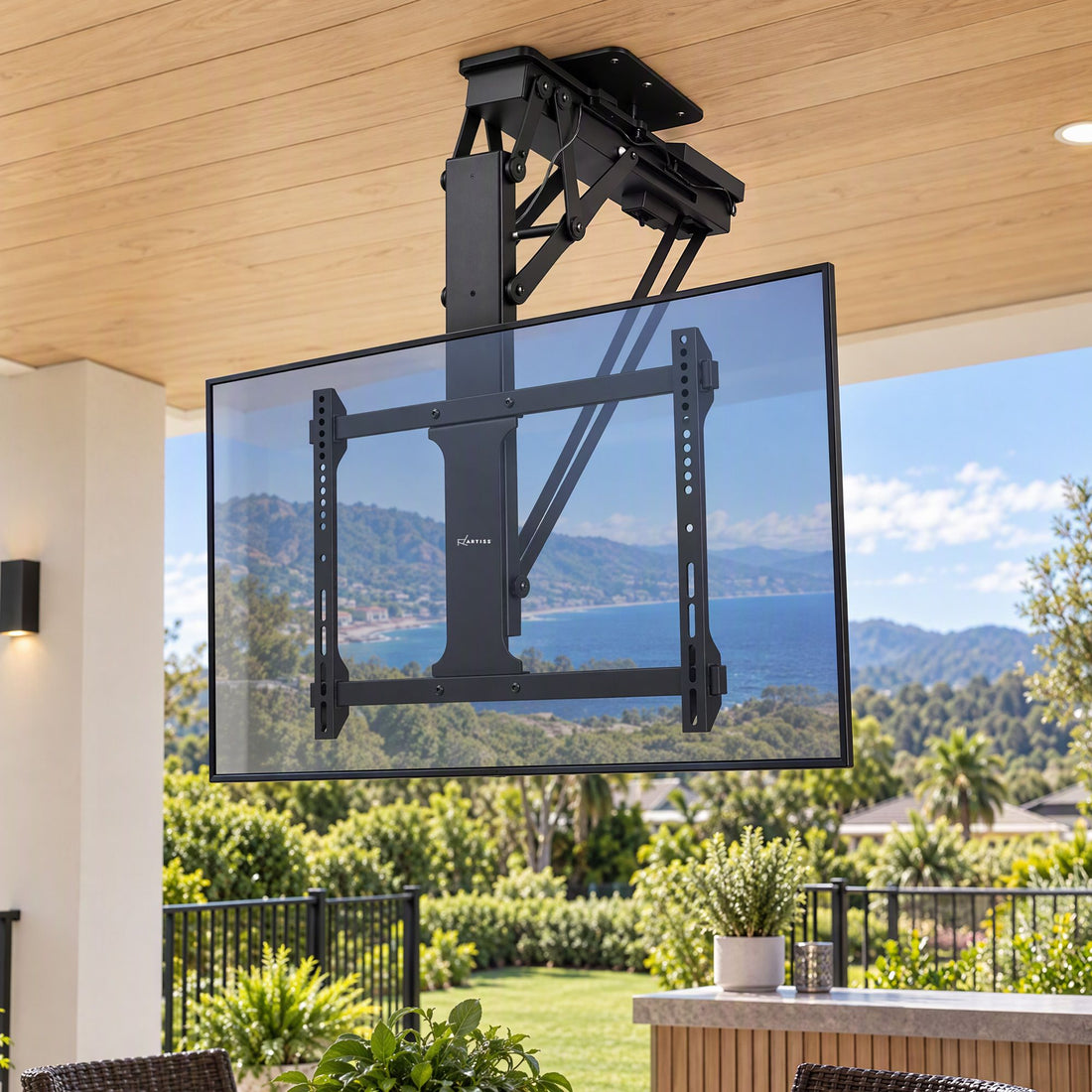 Artiss Motorised Ceiling TV Mount 32-75 Inch Flip Down Smart Remote VESA 600x400-Appliances > TV > TVs &amp; Accessories-PEROZ Accessories