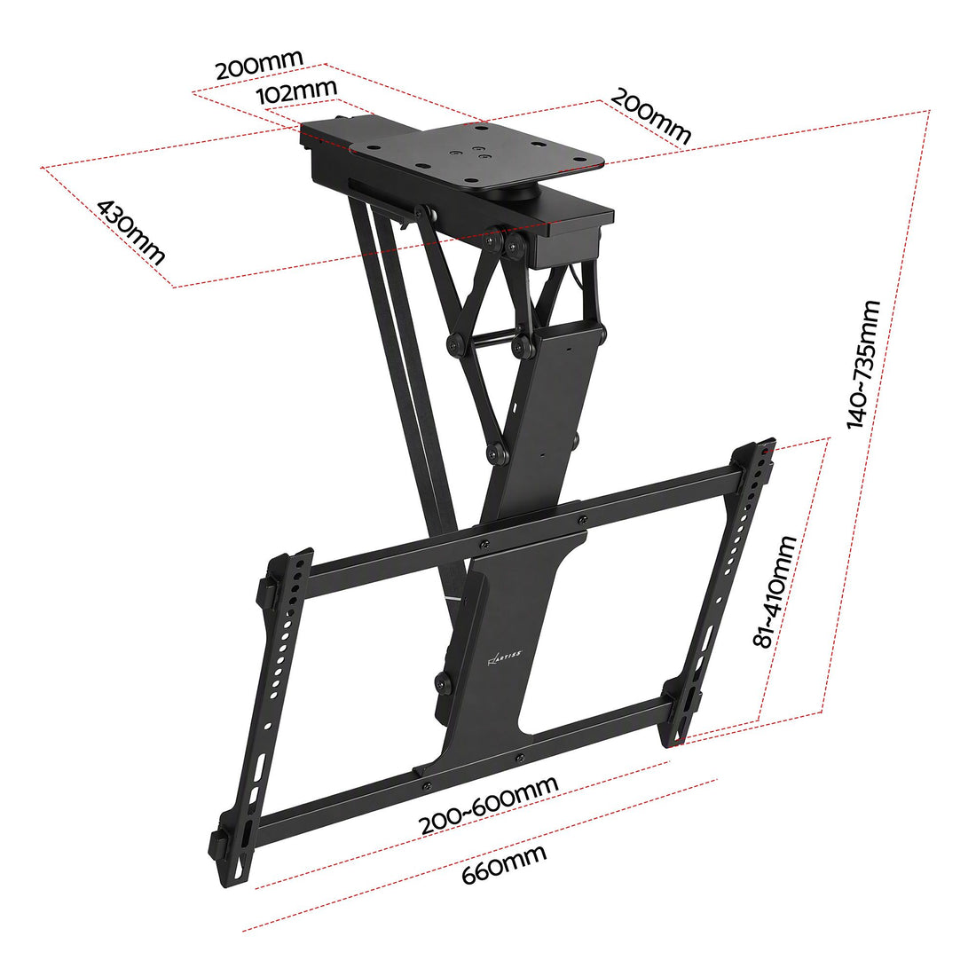 Artiss Motorised Ceiling TV Mount 32-75 Inch Flip Down Smart Remote VESA 600x400-Appliances > TV > TVs &amp; Accessories-PEROZ Accessories