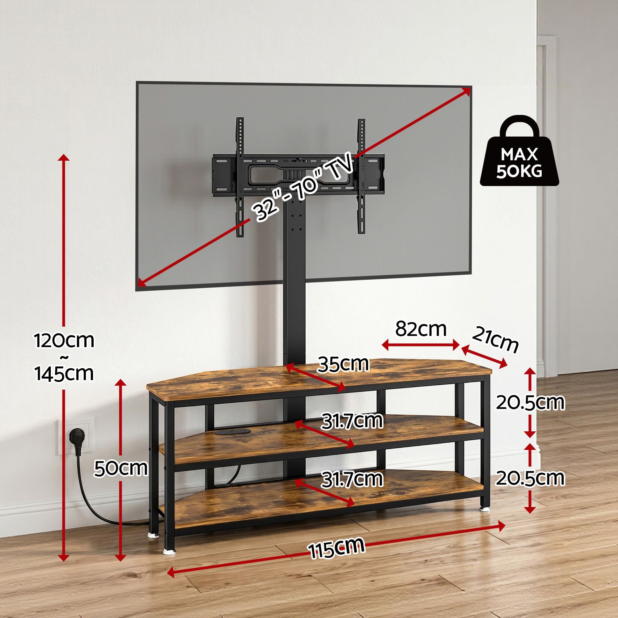Artiss Corner TV Stand 32-70" w/ Mount LED Lights &amp; Power Outlet Space Saving-Furniture > Living Room > TV Units-PEROZ Accessories