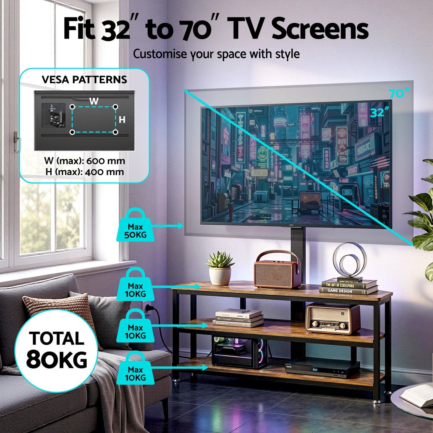 Artiss Corner TV Stand 32-70" w/ Mount LED Lights &amp; Power Outlet Space Saving-Furniture > Living Room > TV Units-PEROZ Accessories